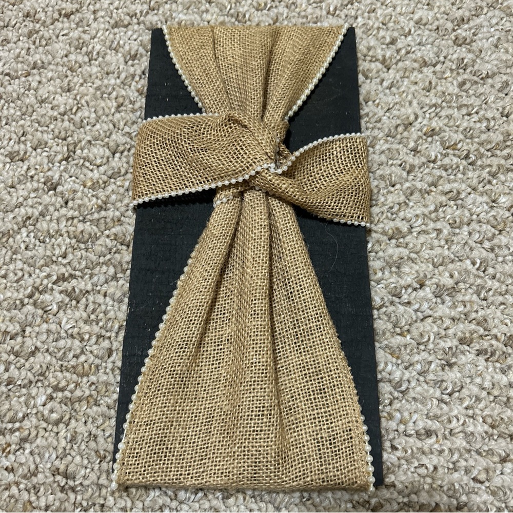 Burlap Canvas Cross Beaded Wall Door Decor Christian Handmade